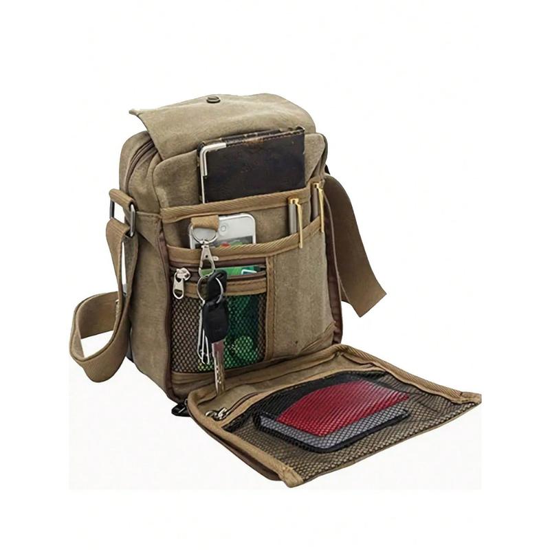 Men's Canvas Messenger Bag: Stylish Shoulder Bag With Multiple Pockets - Perfect For Outdoor Travel! Crossbody Bag Sling Bag Side Bag Square Bag For Holiday Travel Essentials School Bag For College Studnets Summer Gifts For Boyfriend Men Gifts