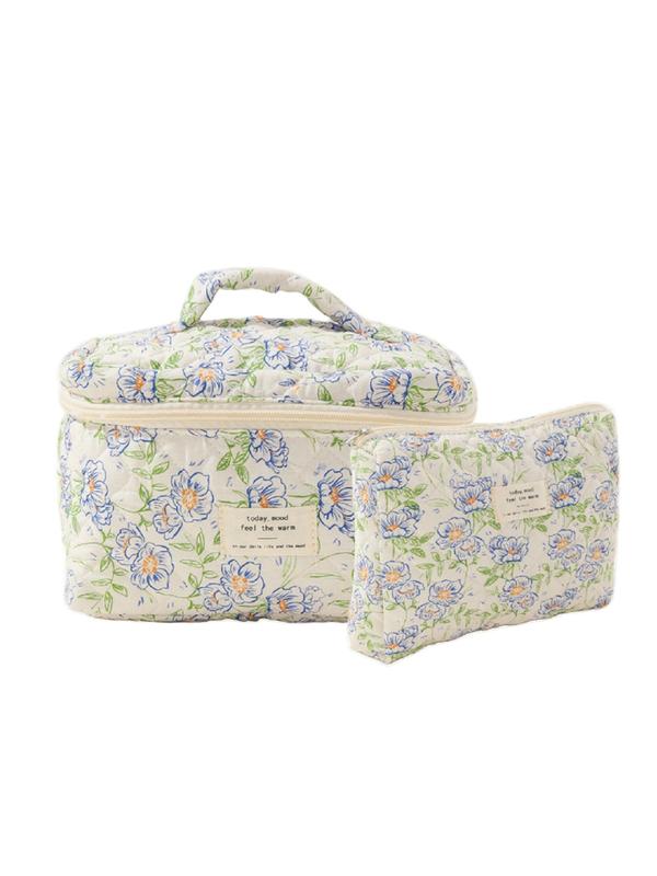 Simple Summer Elegant Flower Pattern Makeup Bags for Women, 2024 Lovely Portable Large Capacity Cosmetic Storage Bags, Zipper Kawaii Travel Bag for Travel Use