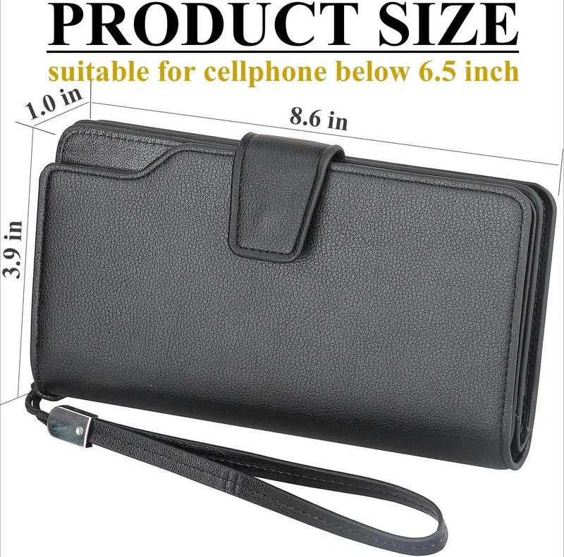 Wallets for Women Men's Clutch Wallet Large Capacity Leather Purse Business Credit Card Holder (1-Black)