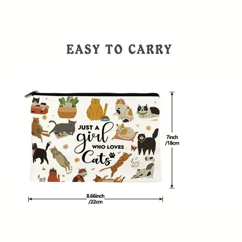 Cat Pattern Zipper Cosmetic Bag, 1 Count Multi-functional Makeup Bag, Portable Cosmetic Storage Bag, Makeup Tool Organizer for Travel, Outing, Daily Use