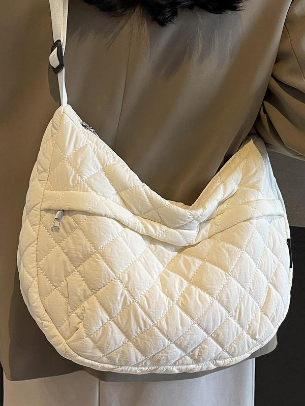 Women's Solid Color Quilted Tote Bag, Fashionable Large Capacity Lightweight Shoulder Bag, Casual Trendy Versatile Commuter Bag for Daily Use