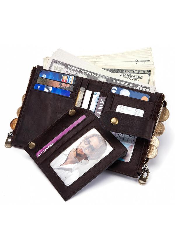 Men's Crazy Rfid Blocking Wallet, Multifunction Short Wallet for Daily Use, Including Card Holder, Photo Window, Coin Pocket, Banknote Compartment