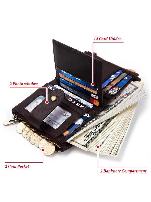 Men's Crazy Rfid Blocking Wallet, Multifunction Short Wallet for Daily Use, Including Card Holder, Photo Window, Coin Pocket, Banknote Compartment