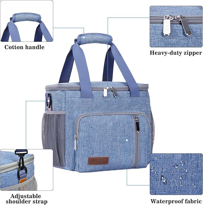 Insulated Lunch Bags for Men Women Lunch Bags Large Lunch Box Leakproof Soft Cooler Tote Bag (Blue, 12L)