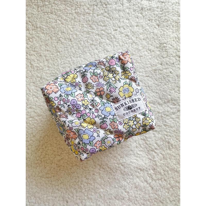 Small Pastel Flower Quilted Handmade Makeup Bag