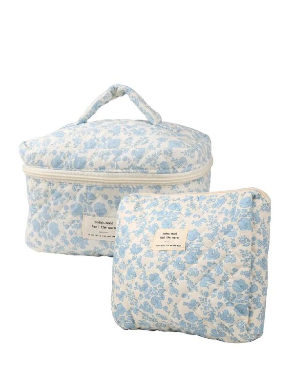 Simple Summer Elegant Flower Pattern Makeup Bags for Women, 2024 Lovely Portable Large Capacity Cosmetic Storage Bags, Zipper Kawaii Travel Bag for Travel Use