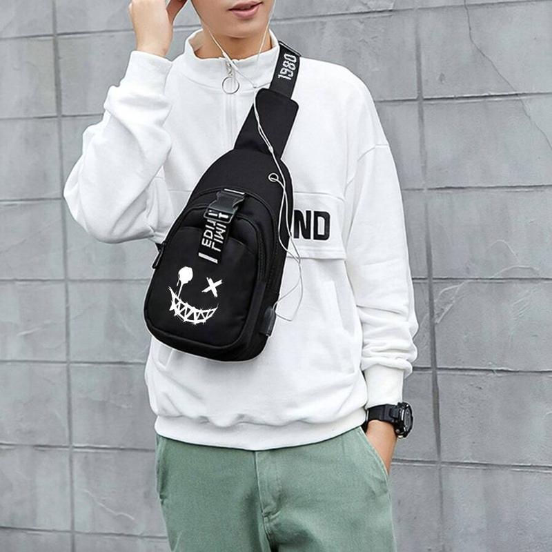 Men Chest Bag Casual Crossbody Bag Multi-Functional Shoulder Bag With USB Charging Port College Bag Fathers Day Gifts Summer Dad Halloween Gifts For Men Fall Christmas Scream Men Bag Belt Bag Travel Bag Sling Bag For Men