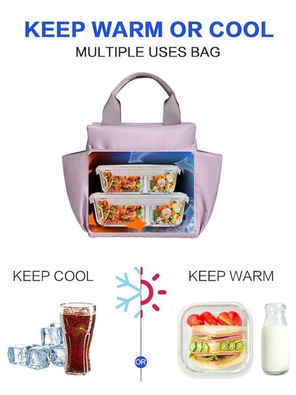 Letter Patched Solid Large Capacity Lunch Bag, Portable Insulated Lunch Bag, Waterproof Lunch Box Bag for Women & Men, Lunch Box Organizer for Home & Office & School