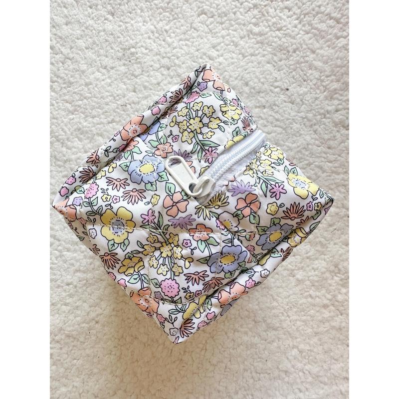 Small Pastel Flower Quilted Handmade Makeup Bag