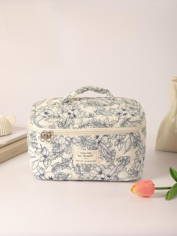 Simple Summer Elegant Flower Pattern Makeup Bags for Women, 2024 Lovely Portable Large Capacity Cosmetic Storage Bags, Zipper Kawaii Travel Bag for Travel Use