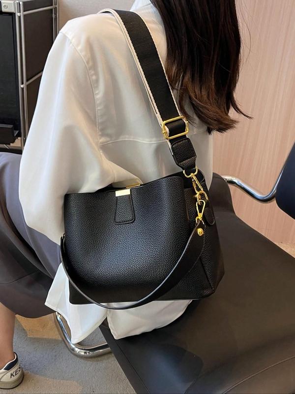 Women's Fashionable Solid Color Bucket Bag, Casual Versatile PU Leather Crossbody Bag, Trendy All-match Commuter Bag for Daily Used