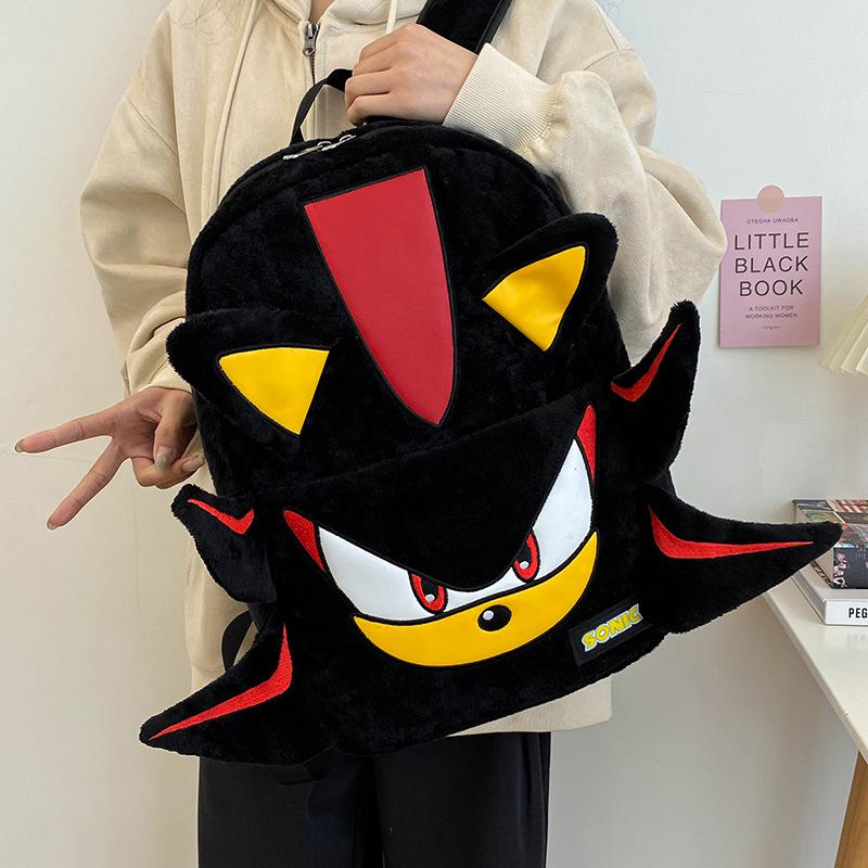 Cartoon Backpack Sonic Shadow Black Plush Backpack For Youth Mens and Womens Travel Bag