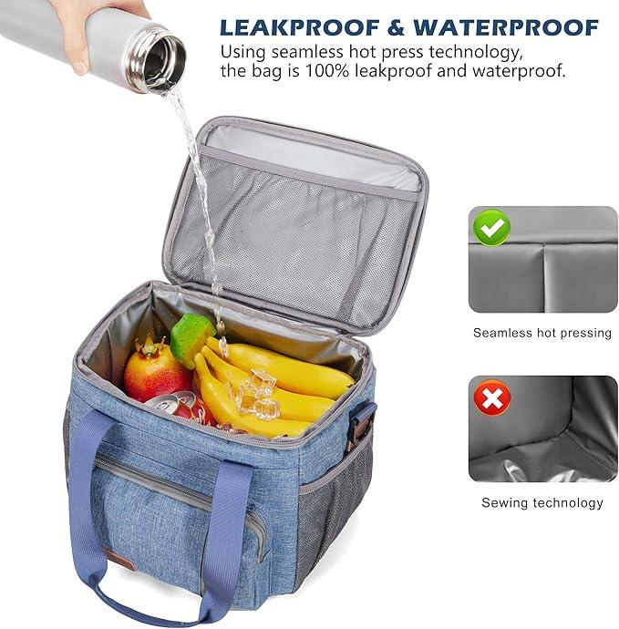 Insulated Lunch Bags for Men Women Lunch Bags Large Lunch Box Leakproof Soft Cooler Tote Bag (Blue, 12L)