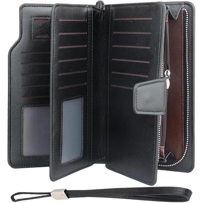 Wallets for Women Men's Clutch Wallet Large Capacity Leather Purse Business Credit Card Holder (1-Black)