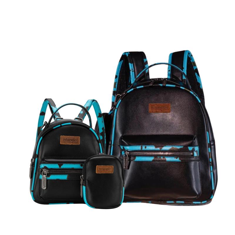 {Live Exclusive Bundle} Mommy and Me Wrangler Cow Print Accented Mini and Full Size Fashion Backpack Set