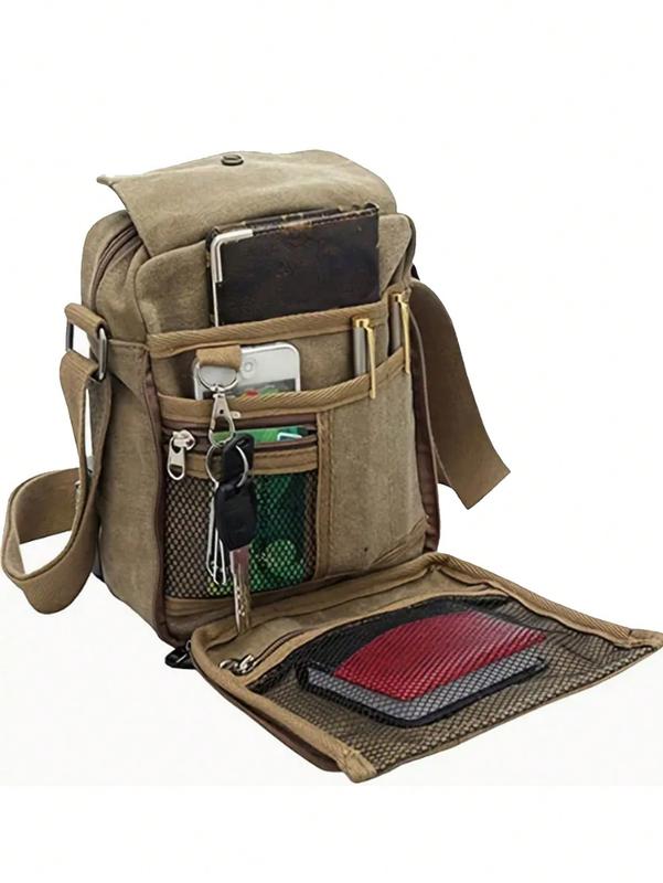 Men's Canvas Messenger Bag: Stylish Shoulder Bag With Multiple Pockets - Perfect For Outdoor Travel! Crossbody Bag Sling Bag Side Bag Square Bag For Holiday Travel Essentials School Bag For College Studnets Summer Gifts For Boyfriend Men Gifts