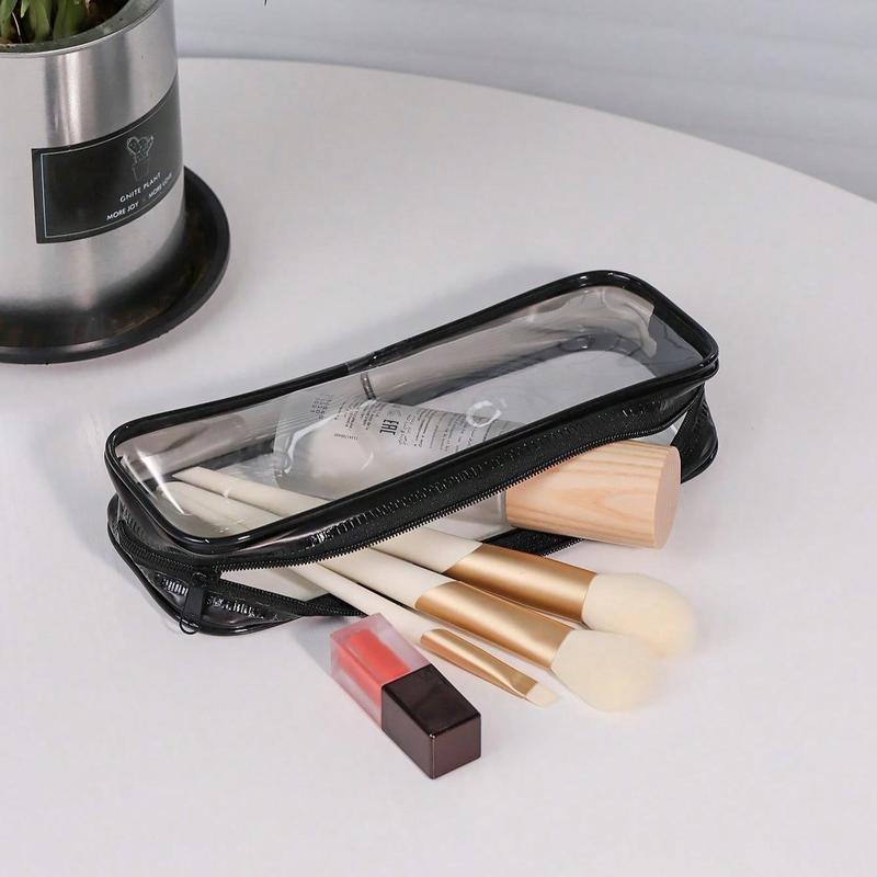 Travel Portable Makeup Brush Storage Bag, Clear Zipper Cosmetics Organizer Pouch, Multi-use Storage Bags for Skincare, Cosmetics, Mirror, Stationery