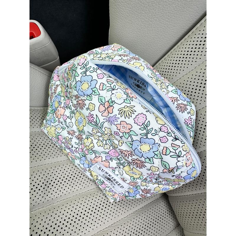 Small Pastel Flower Quilted Handmade Makeup Bag