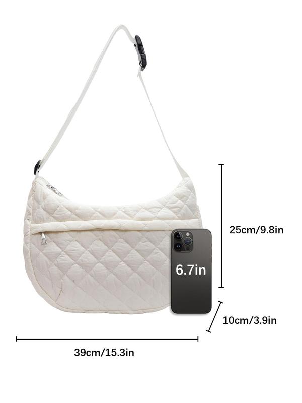 Women's Solid Color Quilted Tote Bag, Fashionable Large Capacity Lightweight Shoulder Bag, Casual Trendy Versatile Commuter Bag for Daily Use