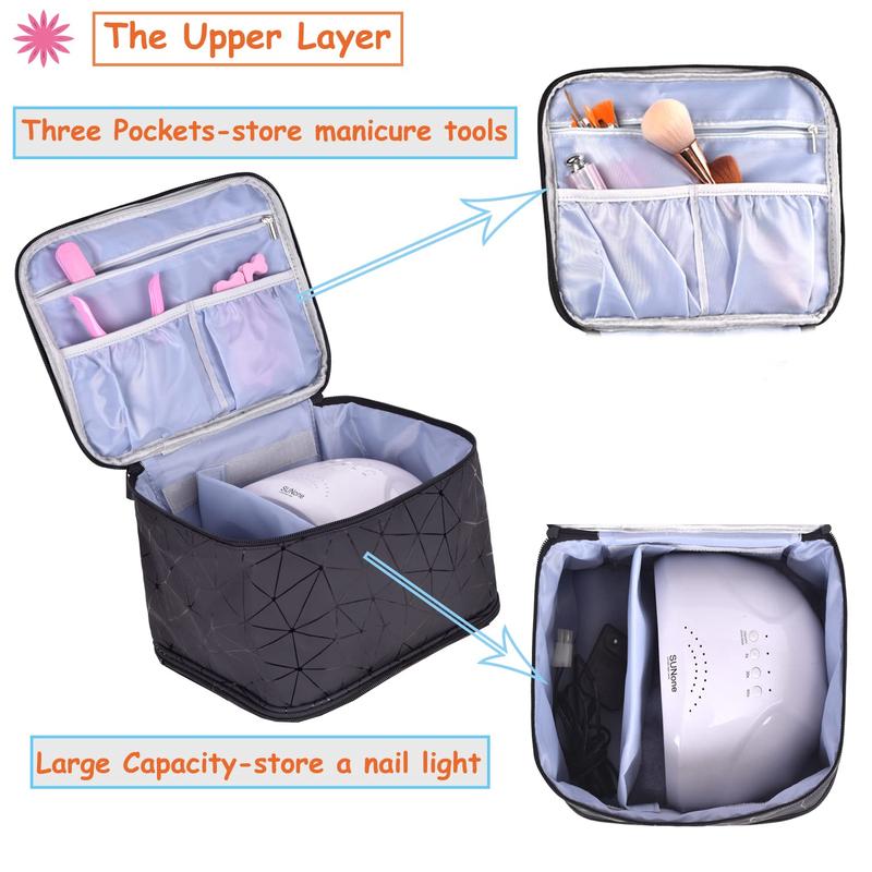 Storage Bag. PU Leather Portable Nail Polish Organizer and Nail Lamp Case. Can Holds 30+ Bottles and a Lamp. Carrying Case with Manicure Tools Storage Bag for Nail Supplies.