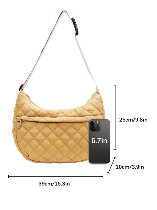 Women's Solid Color Quilted Tote Bag, Fashionable Large Capacity Lightweight Shoulder Bag, Casual Trendy Versatile Commuter Bag for Daily Use