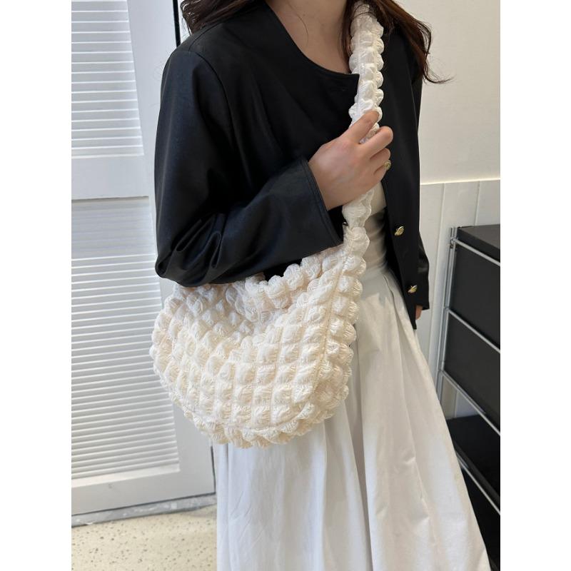 Beauty Cove  Soft Puff Cloud Wrinkle Detail Large Capacity Women Shoulder Bag Casual Commute Style, Korean Fashion