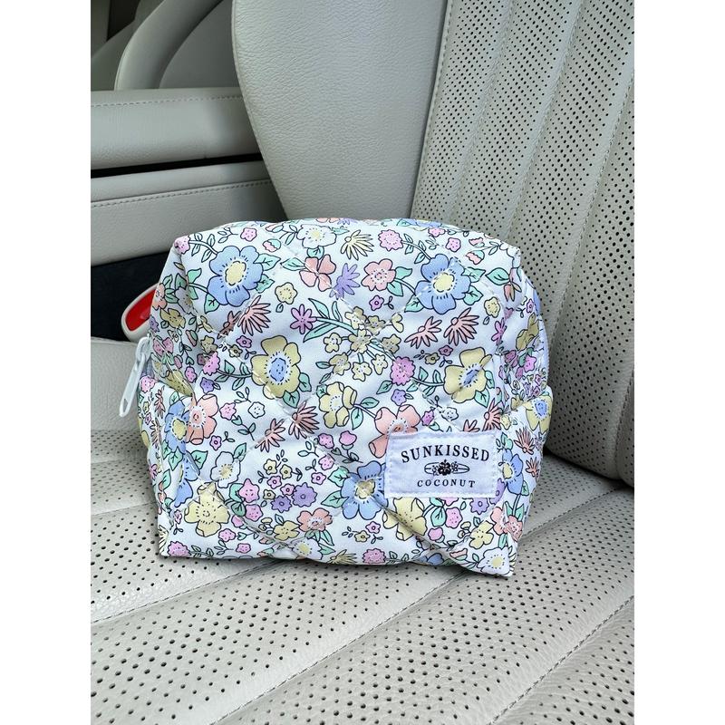 Small Pastel Flower Quilted Handmade Makeup Bag