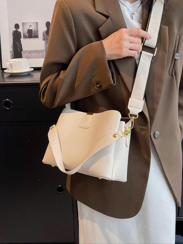 Women's Fashionable Solid Color Bucket Bag, Casual Versatile PU Leather Crossbody Bag, Trendy All-match Commuter Bag for Daily Used