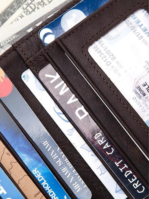 Men's Crazy Rfid Blocking Wallet, Multifunction Short Wallet for Daily Use, Including Card Holder, Photo Window, Coin Pocket, Banknote Compartment