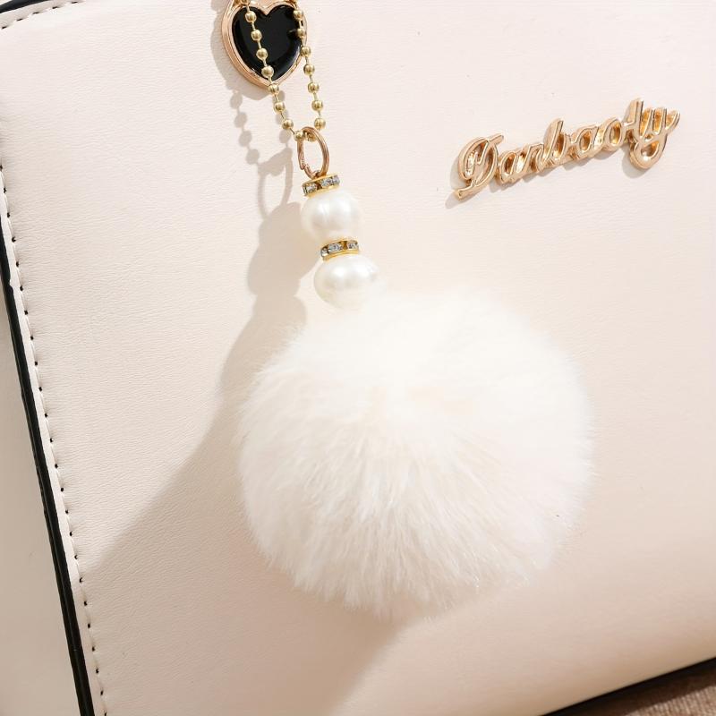 Fashion Solid Color Handbag, Multi Layer Crossbody Bag, Women's Satchel Purse With Pompom Ball Charms