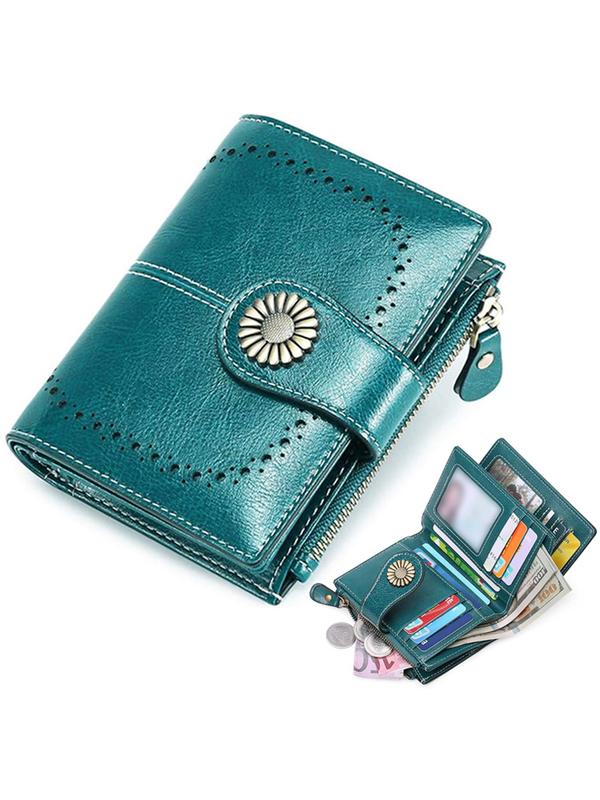 Women's Fashionable Flower Decorated Zipper Short Wallet, Casual Versatile Card Holder, Trendy Wallet for Daily Use