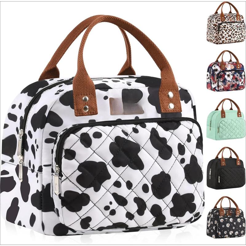 Lunch Bag for Woman Man Adults with Front Pocket Insulated Lunch Tote Lunch Box Container for Work Picnic or Travel(Cow)