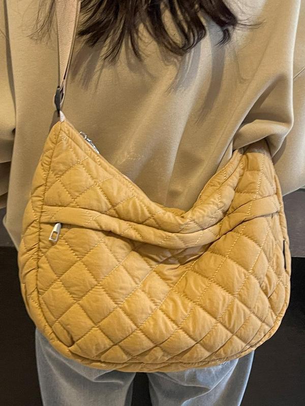 Women's Solid Color Quilted Tote Bag, Fashionable Large Capacity Lightweight Shoulder Bag, Casual Trendy Versatile Commuter Bag for Daily Use