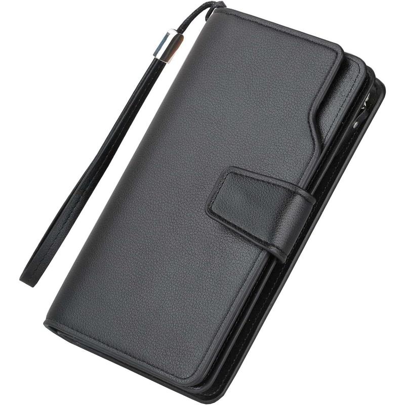 Wallets for Women Men's Clutch Wallet Large Capacity Leather Purse Business Credit Card Holder (1-Black)