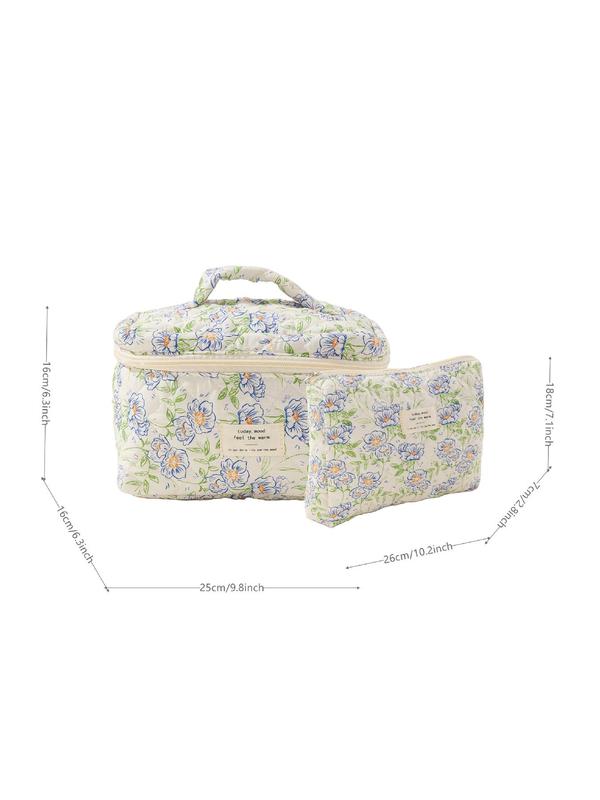 Simple Summer Elegant Flower Pattern Makeup Bags for Women, 2024 Lovely Portable Large Capacity Cosmetic Storage Bags, Zipper Kawaii Travel Bag for Travel Use