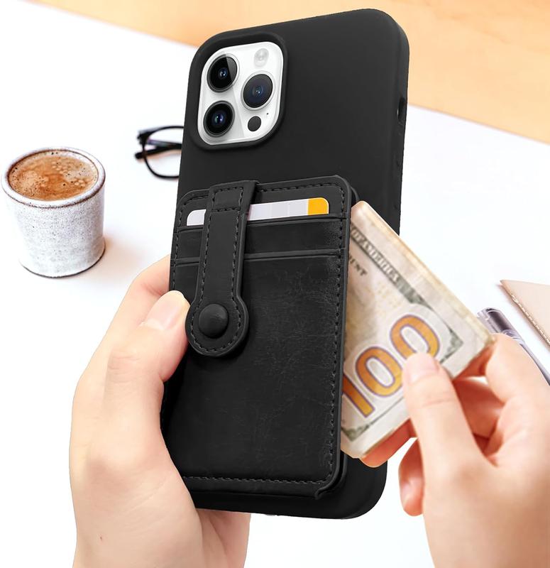 Phone Wallet Stick On, Card Holder With Elastic  Closure, Slim Phone Card Holder With 3M Adhesive For  14 Case and  Smartphone (Black)