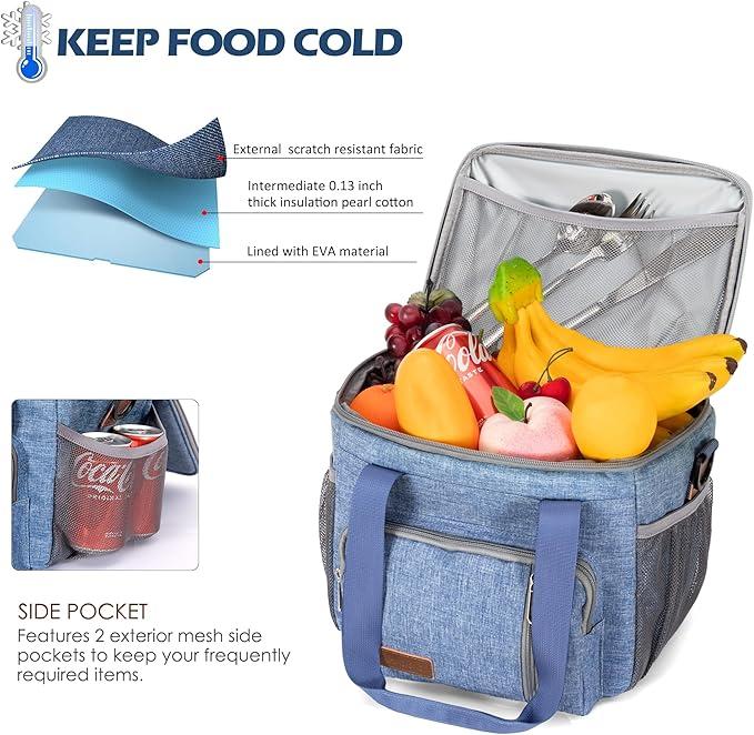 Insulated Lunch Bags for Men Women Lunch Bags Large Lunch Box Leakproof Soft Cooler Tote Bag (Blue, 12L)