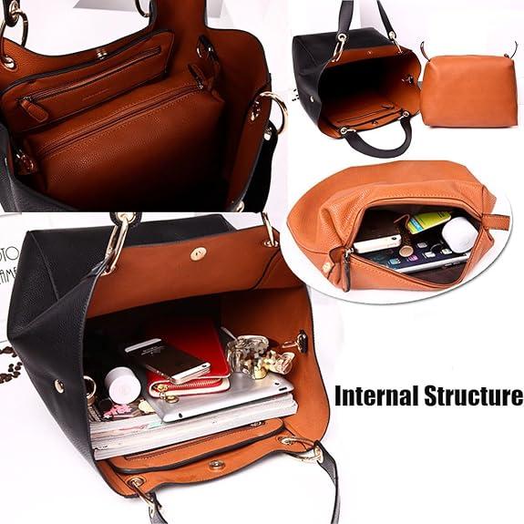 Women's Leather Travel Shoulder Bag, Fashionable Tote Bag, Large Bucket Handbag