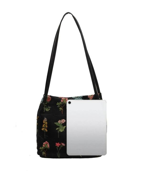 Women's Floral Embroidery Shoulder Bag, Large Capacity Tote Bag for Daily Used, Casual Trendy Versatile High-quality Daily Commuting Bag, Girl Fashionable Shopping Bag