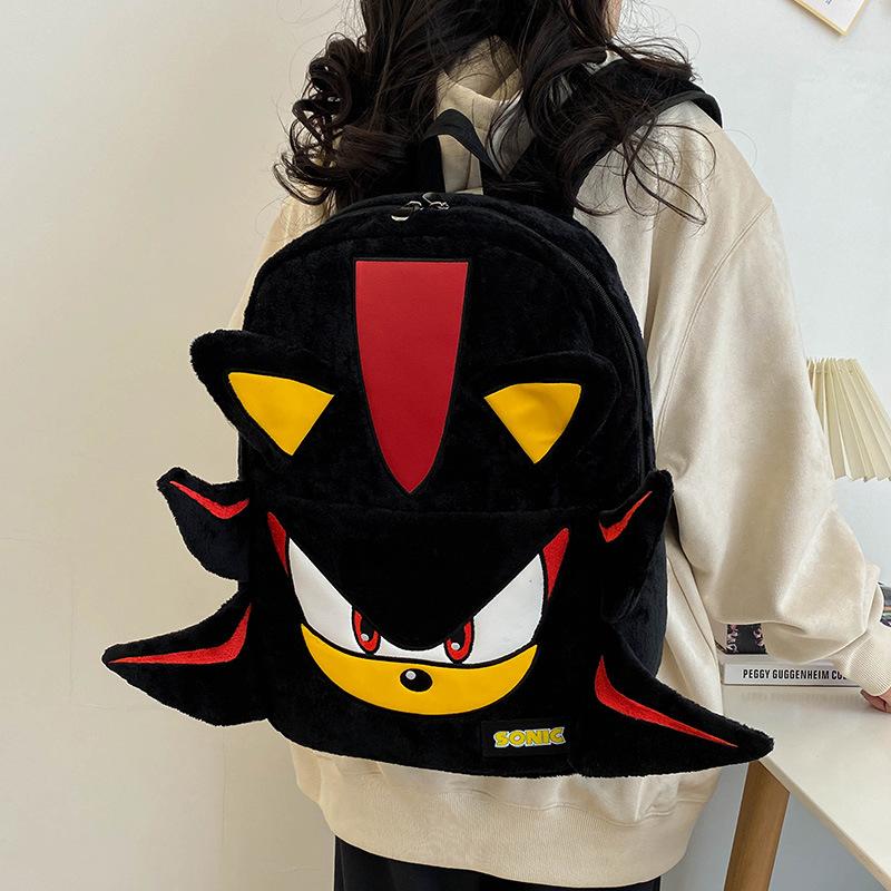 Cartoon Backpack Sonic Shadow Black Plush Backpack For Youth Mens and Womens Travel Bag