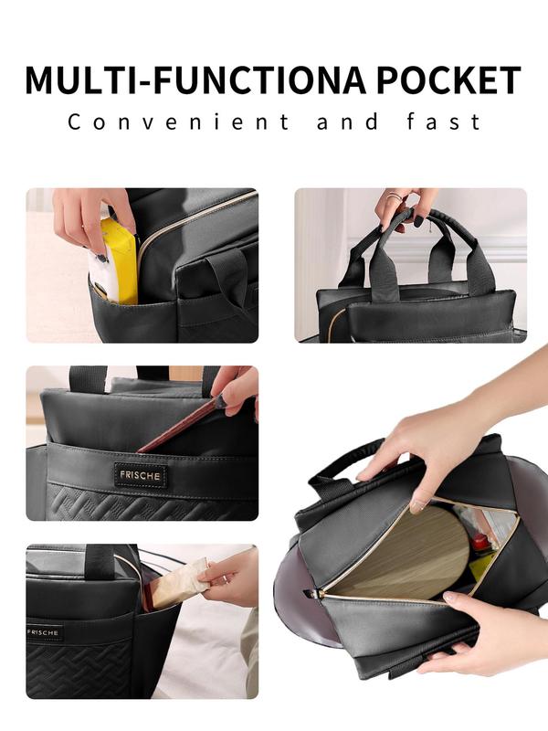 Letter Patched Solid Large Capacity Lunch Bag, Portable Insulated Lunch Bag, Waterproof Lunch Box Bag for Women & Men, Lunch Box Organizer for Home & Office & School