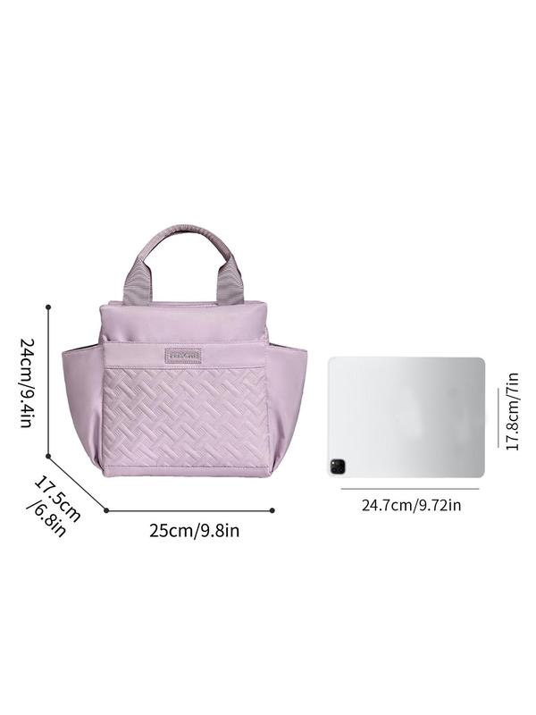 Letter Patched Solid Large Capacity Lunch Bag, Portable Insulated Lunch Bag, Waterproof Lunch Box Bag for Women & Men, Lunch Box Organizer for Home & Office & School