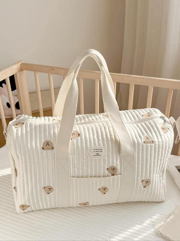 Cute Bear Pattern Handbag, Large Capacity Zipper Bag with Removable Strap, Daily Convenient Practical Short-distance Travel Bag