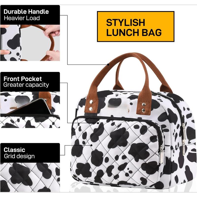 Lunch Bag for Woman Man Adults with Front Pocket Insulated Lunch Tote Lunch Box Container for Work Picnic or Travel(Cow)