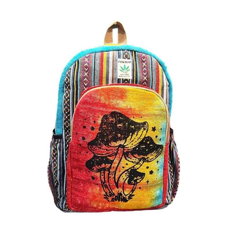 Handmade Tie Dye Backpack | Mushroom Backpack Hemp Bag Travel Backpack One Size Large Nepal Bag