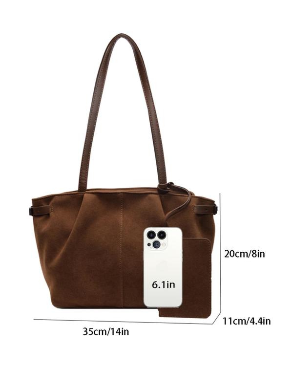 Women's Solid Color Suede Tote Bag, Fashionable Large Capacity Shoulder Bag for Work & Daily Used, Casual Trendy Versatile High-quality Daily Commuting Bag