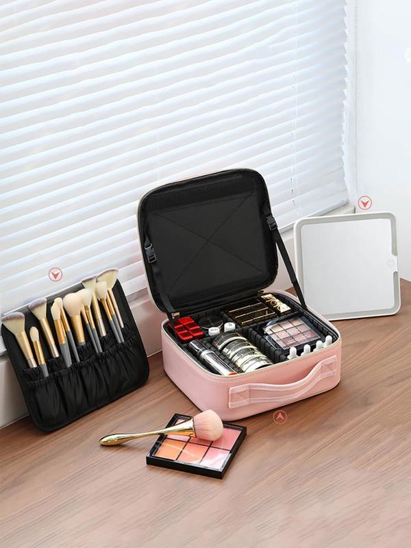 Portable Makeup Bag with LED Light, Large Capacity Cosmetic Storage Box, Travel Portable Makeup Bag Case with Mirror, Makeup Tools, Stocking Fillers