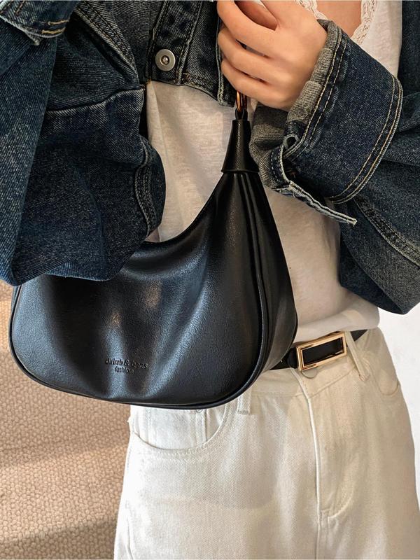 Women's Fashionable Solid Color Hobo Bag, Casual PU Leather Zipper Shoulder Bag for Daily Used, Trendy Versatile High-quality Daily Commuting Bag