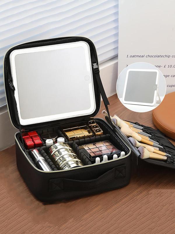 Portable Makeup Bag with LED Light, Large Capacity Cosmetic Storage Box, Travel Portable Makeup Bag Case with Mirror, Makeup Tools, Stocking Fillers