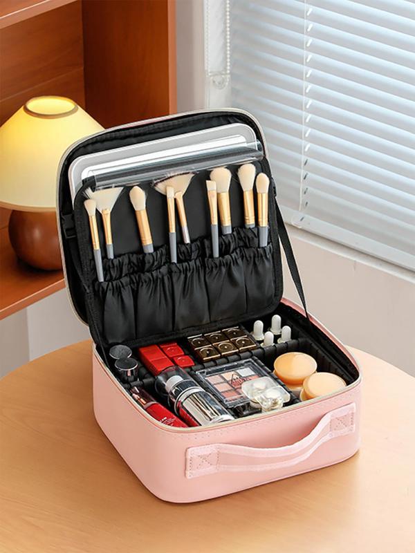 Portable Makeup Bag with LED Light, Large Capacity Cosmetic Storage Box, Travel Portable Makeup Bag Case with Mirror, Makeup Tools, Stocking Fillers